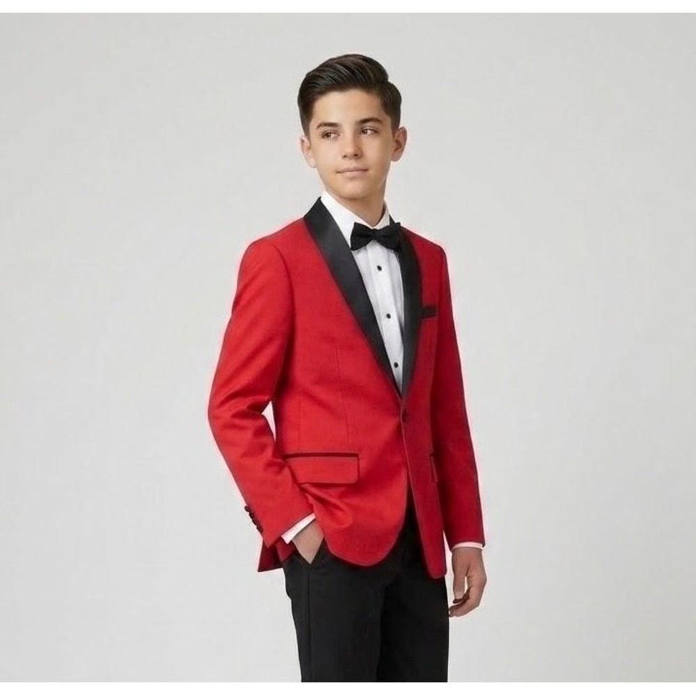 Bocaccio Uomo Tuxedo Jacket Boys 18 Red Black Shawl Lapel Modern Fit Blazer NWT